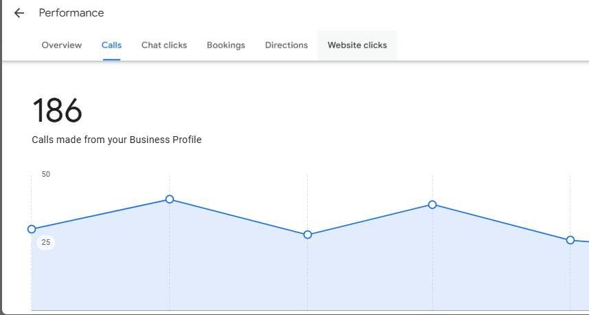 Google My Business metrics showing 800+ inbound calls